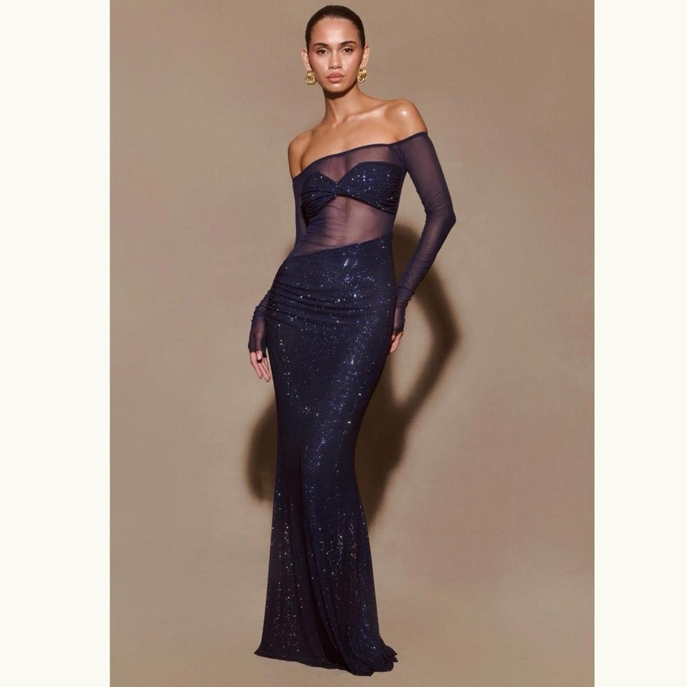Meshki Navy Blue Sparkle Maxi Dress